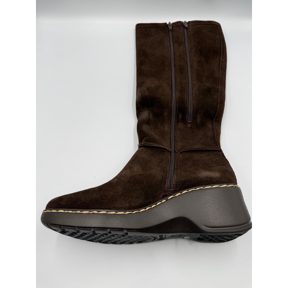 Aerosoles‎ Front Kick Boots Womens 8 Dark Brown Suede Faux Fur Wedge Tall Zip
